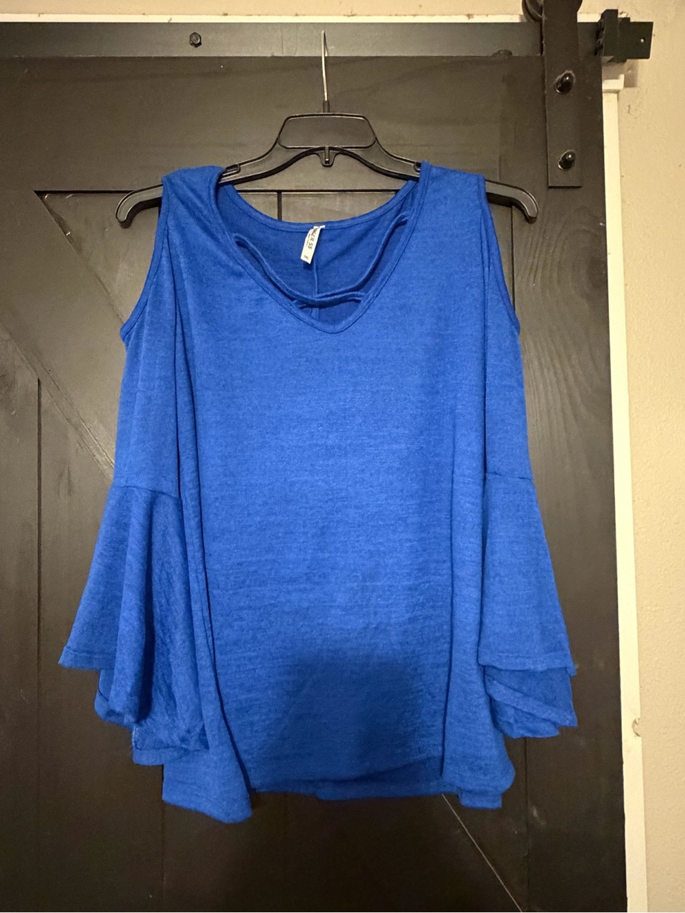 Cold-Shoulder Ruffle Sleeve Top in Royal Blue